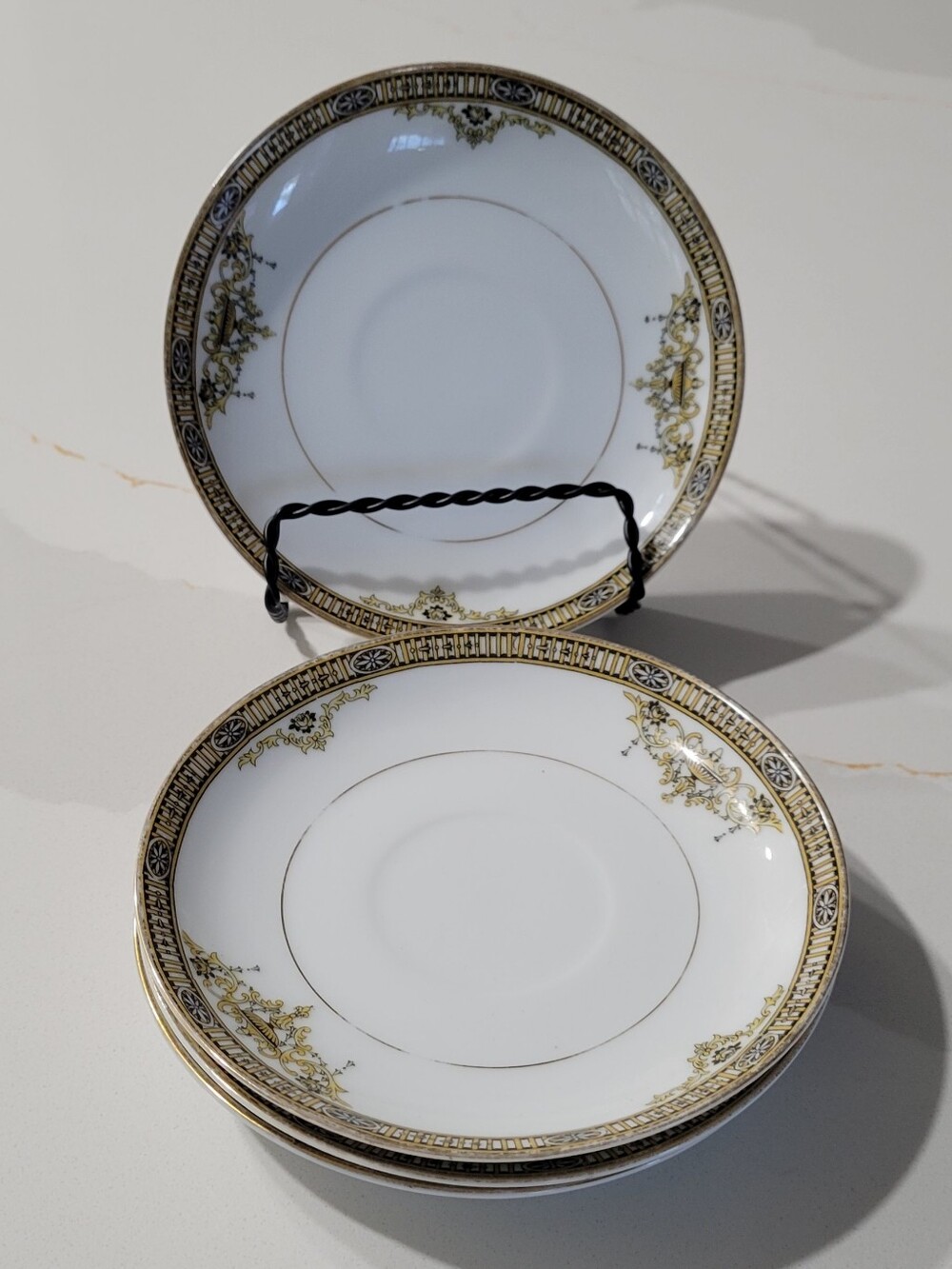 Noritake White Porcelain Saucer with Gold Decorative Border